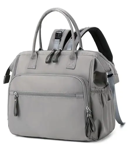 LORADI Convertible Diaper Bag Tote, Wide Open Top 14 Pockets Nappy Backpack with Stroller Buckle, Water-resistant (Grey, Large) 