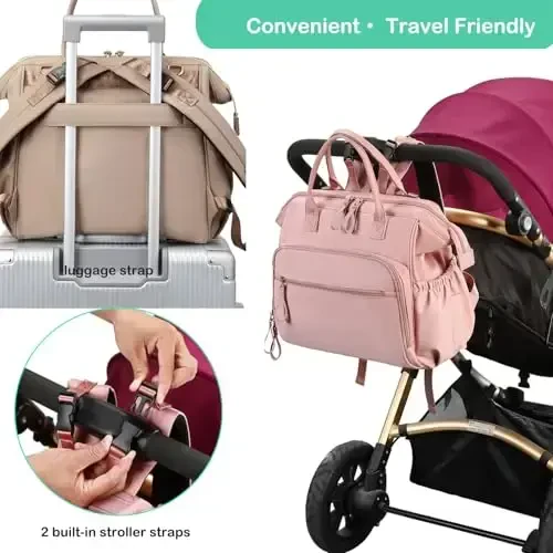LORADI Convertible Diaper Bag Tote, Wide Open Top 14 Pockets Nappy Backpack with Stroller Buckle, Water-resistant (Light Mocha Mousse, Large) - 5
