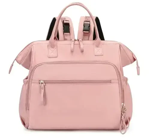 LORADI Convertible Diaper Bag Tote, Wide Open Top 14 Pockets Nappy Backpack with Stroller Buckle, Water-resistant (Pink, Large) - MODAZONE