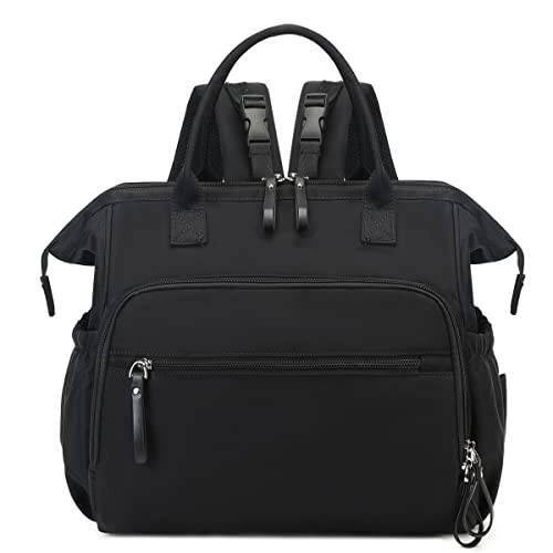 LORADI Convertible Diaper Bag Tote, Wide Open Top 14 Pockets Stylish Baby Diaper Bag with Stroller Buckle, Water-resistant (Black, Large) - 1