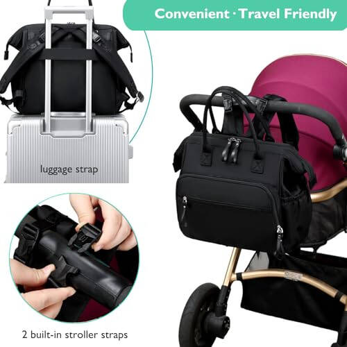 LORADI Convertible Diaper Bag Tote, Wide Open Top 14 Pockets Stylish Baby Diaper Bag with Stroller Buckle, Water-resistant (Black, Large) - 6