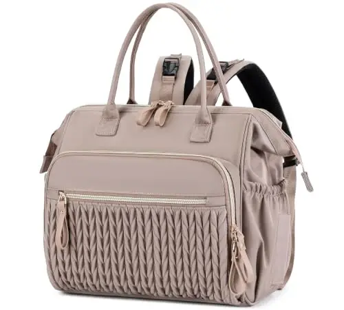 LORADI Large Diaper Bag Tote (Beige-1, Large-20L) | 14 Pockets, Convertible, Stroller Clips, 3 Insulated Pockets, Water-resistant - 1