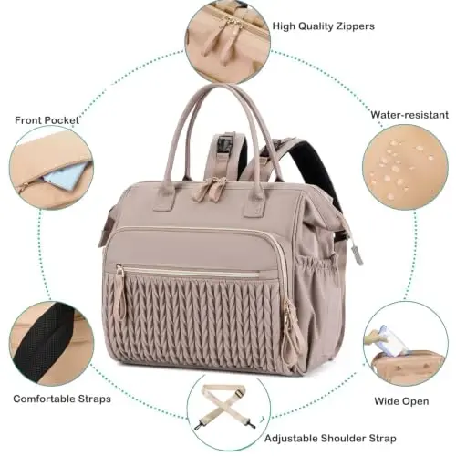 LORADI Large Diaper Bag Tote (Beige-1, Large-20L) | 14 Pockets, Convertible, Stroller Clips, 3 Insulated Pockets, Water-resistant - 4