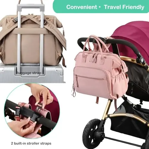 LORADI Large Diaper Bag Tote (Beige-1, Large-20L) | 14 Pockets, Convertible, Stroller Clips, 3 Insulated Pockets, Water-resistant - 5