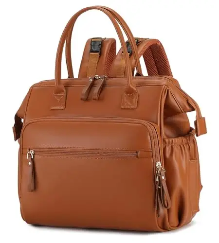 LORADI Large Diaper Bag Tote (Brown, Large-20L) | 14 Pockets, Convertible, Stroller Clips, 3 Insulated Pockets, Water-resistant - LORADI