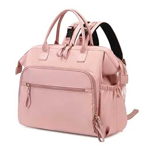 LORADI Large Diaper Bag Tote (Light-pink, Large-20L) | 14 Pockets, Convertible, Stroller Clips, 3 Insulated Pockets, Water-resistant - 1