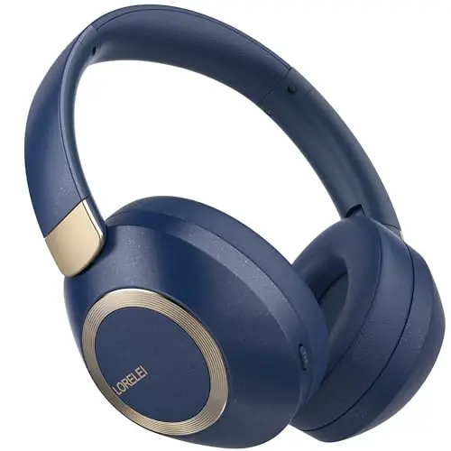 LORELEI B-C6 Wireless Over Ear Headphones, 50H Playtime Foldable Lightweight Bluetooth Headsets, Deep Bass, Built-in Microphone, Memory Foam Earmuff, for Travel, Home Office (Navy Blue) - 1