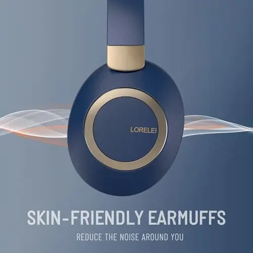 LORELEI B-C6 Wireless Over Ear Headphones, 50H Playtime Foldable Lightweight Bluetooth Headsets, Deep Bass, Built-in Microphone, Memory Foam Earmuff, for Travel, Home Office (Navy Blue) - 4