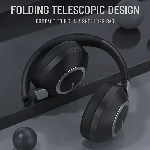 LORELEI B-C6 Wireless Over Ear Headphones, 50H Playtime Foldable Lightweight Bluetooth Headsets, Deep Bass, Built-in Microphone, Memory Foam Earmuff, for Travel, Home Office(Space Black) - 5