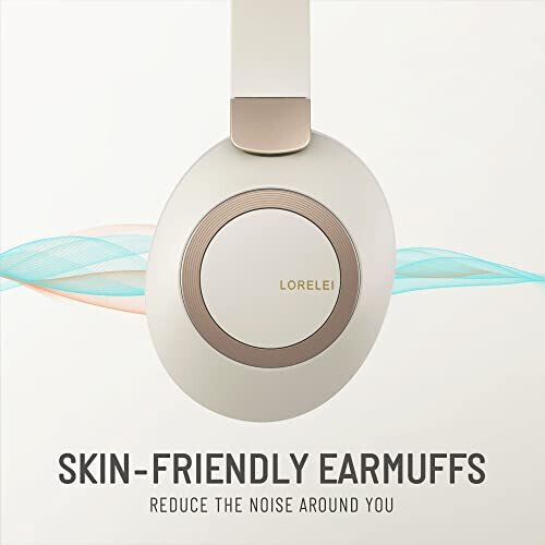 LORELEI B-C6 Wireless Over Ear Headphones, 50H Playtime Foldable Lightweight Bluetooth Headsets, Deep Bass, Built-in Microphone, Memory Foam Earmuff, for Travel, Home Office (Beige White) - LORELEI (1)