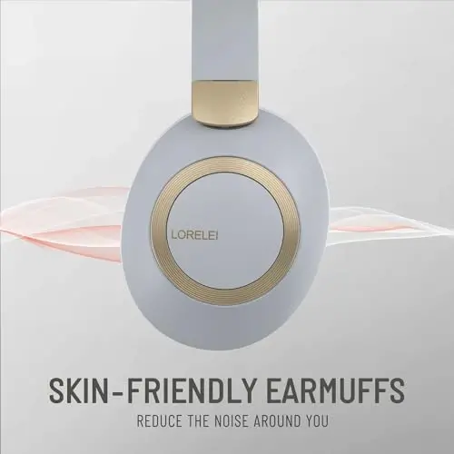 LORELEI B-C6 Wireless Over Ear Headphones, 50H Playtime Foldable Lightweight Bluetooth Headsets, Deep Bass, Built-in Microphone, Memory Foam Earmuff, for Travel, Home Office (Smoke Gray) - 4