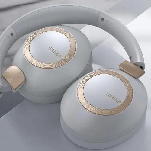 LORELEI B-C6 Wireless Over Ear Headphones, 50H Playtime Foldable Lightweight Bluetooth Headsets, Deep Bass, Built-in Microphone, Memory Foam Earmuff, for Travel, Home Office (Smoke Gray) - 6