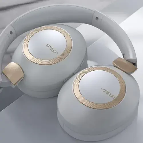 LORELEI B-C6 Wireless Over Ear Headphones, 50H Playtime Foldable Lightweight Bluetooth Headsets, Deep Bass, Built-in Microphone, Memory Foam Earmuff, for Travel, Home Office (Smoke Gray) - 6