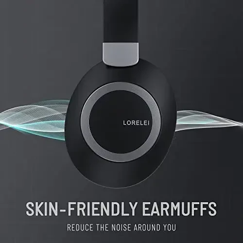 LORELEI B-C6 Wireless Over Ear Headphones, 50H Playtime Foldable Lightweight Bluetooth Headsets, Deep Bass, Built-in Microphone, Memory Foam Earmuff, for Travel, Home Office(Space Black) - 4