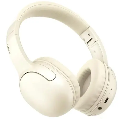 LORELEI B-E5 Kids Bluetooth Headphones, Wireless Headphones for Kids, Foldable 40H Playtime, Built-in mic, On Ear Headsets for Child/Teens/School/Tablet(Beige White) 