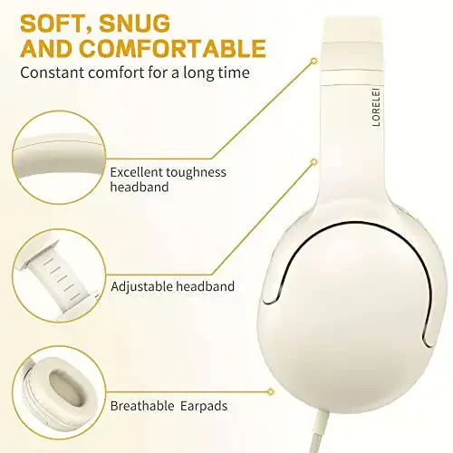 LORELEI E5 Bolalar uchun Simli Quloqchinlar Katlanadigan & 3.5 mm Jack Chaqirib bo'lmaydigan Neylon Simli Stereo Quloq Usti Quloqchinlar Bolalar / Bolalar / Maktab / Planshet / Ipad / Kiddle / Samolyot (Bej Oq) - 2