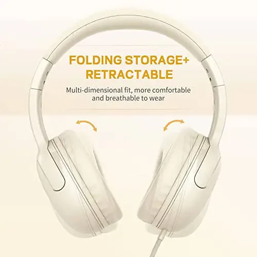 LORELEI E5 Bolalar uchun Simli Quloqchinlar Katlanadigan & 3.5 mm Jack Chaqirib bo'lmaydigan Neylon Simli Stereo Quloq Usti Quloqchinlar Bolalar / Bolalar / Maktab / Planshet / Ipad / Kiddle / Samolyot (Bej Oq) - 3