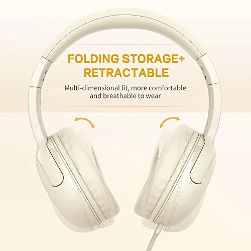 LORELEI E5 Wired Headphones for Kids Foldable & 3.5mm Jack Tangle Free Nylon Wire Stereo On Ear Headsets for Kids/Children/School/Tablet/Ipad/Kiddle/Plane (Beige White) - 3