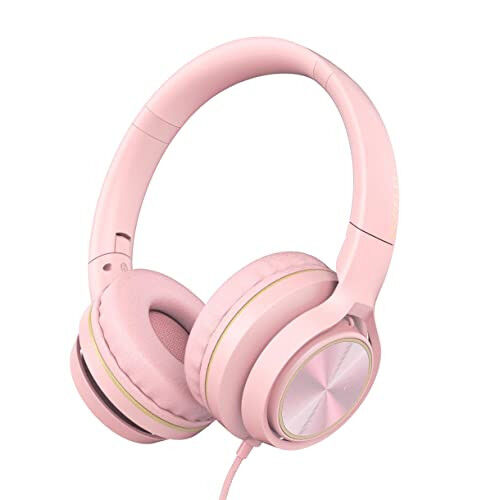 LORELEI S9 maktab uchun mikrofonli simli quloqchinlar, qizlar va o'g'il bolalar uchun quloq ustidagi bolalar quloqchinlari, telefon, iPad, planshet, kompyuter, Chromebook uchun katlanadigan engil va 3,5 mm audio jakli quloqchinlar (marvarid pushti) - LORELEI