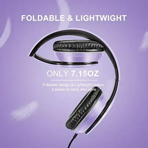 Lorelei X6 mikrofonli quloqchinlar, binafsha-qora yengil buklanadigan va ko'chma stereo bas, smartfon va planshet, MP3 uchun simli (1.45M chalkashmas) - 4