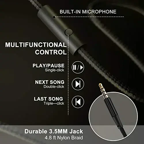 LORELEI X6 Mikrofonli Quloqchinlar, Yengil Buklanadigan & Portativ Stereo Bass, 1.45M Chigallashmaydigan, Smartphone Planshet MP3/4 uchun simli - 3