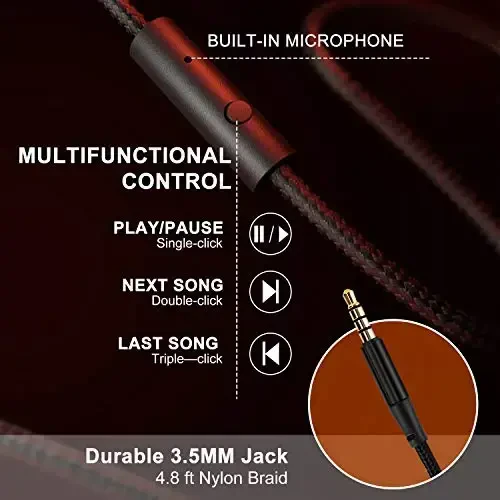 LORELEI X6 Mikrofonli quloqchinlar, Yengil buklanadigan va portativ stereo bas quloqchinlar 1,45M chalkashmaydigan simli quloqchinlar Smartphone planshet MP3 / 4 uchun (Vitality Orange) - 5