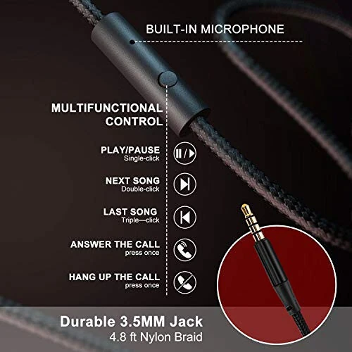 LORELEI X6 Over-Ear Wired Stereo Bass Headphones with Microphone, Lightweight, Foldable & Portable with 1.45M No-Tangle for Smartphone, Tablet, MP3/4, Space Black - 5