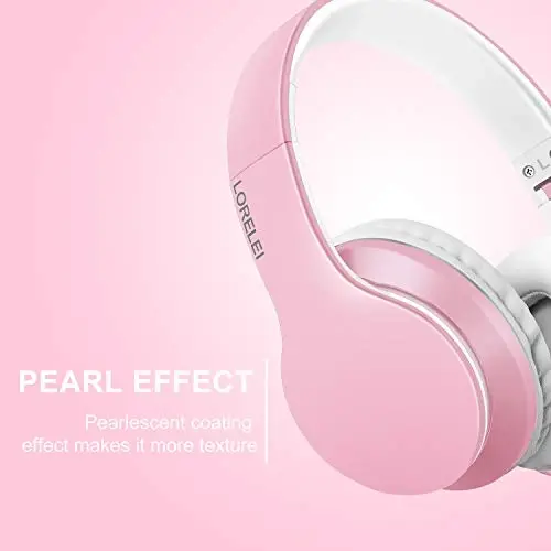 LORELEI X6 Over-Ear Headphones with Microphone, Lightweight Foldable & Portable Stereo Bass Headphones with 1.45M No-Tangle, Wired Headphones for Smartphone Tablet MP3 / 4 (Pearl Pink) - 5