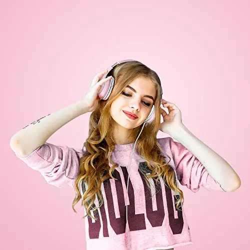 LORELEI X6 Over-Ear Headphones with Microphone, Lightweight Foldable & Portable Stereo Bass Headphones with 1.45M No-Tangle, Wired Headphones for Smartphone Tablet MP3 / 4 (Pearl Pink) - 6