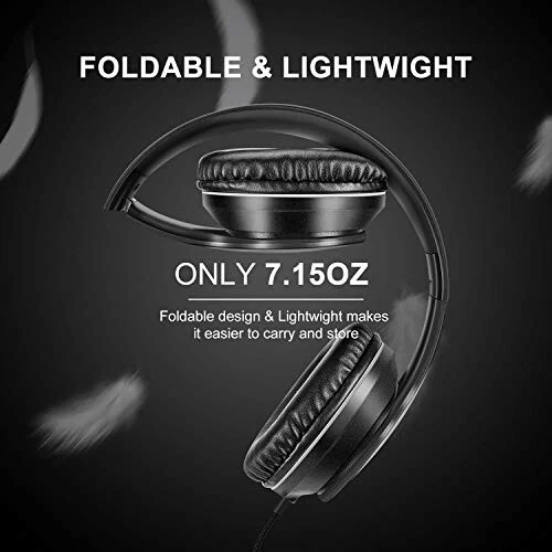 LORELEI X6 Over-Ear Headphones with Microphone, Lightweight Foldable & Portable Stereo Bass Headphones with 1.45M No-Tangle, Wired Headphones for Smartphone Tablet MP3 / 4 (Space Black) - 3