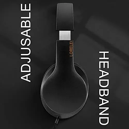 LORELEI X6 Over-Ear Headphones With Microphone, Lightweight Foldable & Portable Stereo Bass With 1.45M No-Tangle Wired for Smartphone Tablet MP3/4 (Black-Gold) - 2