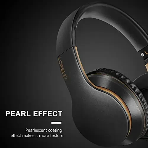 LORELEI X6 Over-Ear Headphones With Microphone, Lightweight Foldable & Portable Stereo Bass With 1.45M No-Tangle Wired for Smartphone Tablet MP3/4 (Black-Gold) - 4