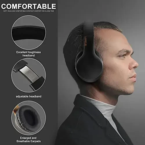 LORELEI X6 Over-Ear Headphones With Microphone, Lightweight Foldable & Portable Stereo Bass With 1.45M No-Tangle Wired for Smartphone Tablet MP3/4 (Black-Gold) - 5