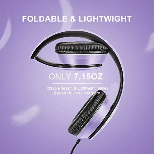 Lorelei X6 Over-Ear Headphones with Microphone, Purple-Black Lightweight Foldable & Portable Stereo Bass, Wired for Smartphone & Tablet, MP3 (1.45M No-Tangle) - 4