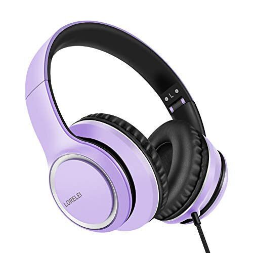 LORELEI X8 Over-Ear Wired Headphones with Microphone with 1.45m-Tangle-Free Nylon Line&3.5mm Plug,Lightweight Foldable & Portable Headphones for Smartphone,Tablet,Computer,Mp3/4(Dark Purple) - LORELEI