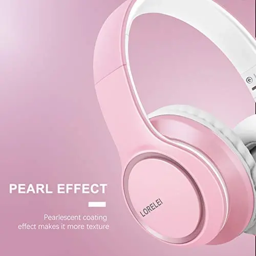 LORELEI X8 Mikrofonli simli quloqchin, 1.45m chigallashmaydigan neylon sim va 3.5mm vilkali, smartfon, planshet, kompyuter, Mp3/4 uchun yengil katlanadigan va ko'chma quloqchinlar (Pearl Pink) - 3