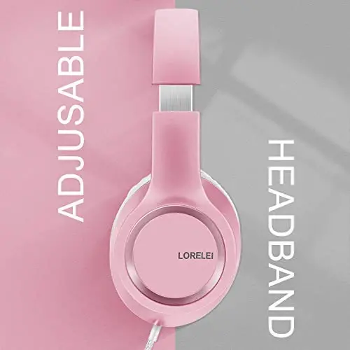 LORELEI X8 Over-Ear Wired Headphones with Microphone with 1.45m-Tangle-Free Nylon Line&3.5mm Plug,Lightweight Foldable & Portable Headphones for Smartphone,Tablet,Computer,Mp3/4（Pearl Pink） - 5