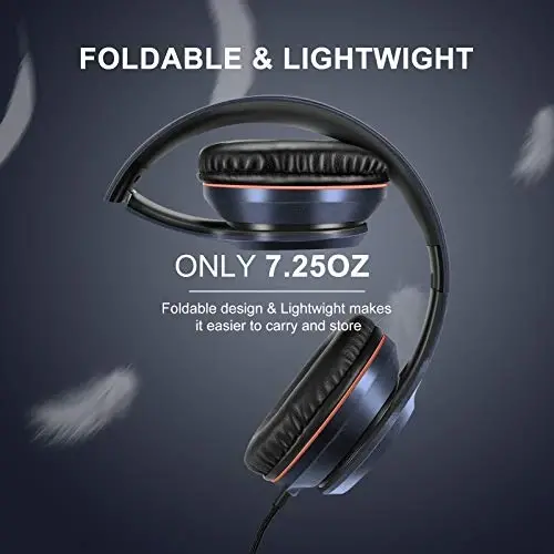 LORELEI X8 Over-Ear Wired Headphones with Microphone with 1.45m-Tangle-Free Nylon Line&3.5mm Plug,Lightweight Foldable & Portable Headphones for Smartphone,Tablet,Computer,Mp3/4(Dark Blue) - 4