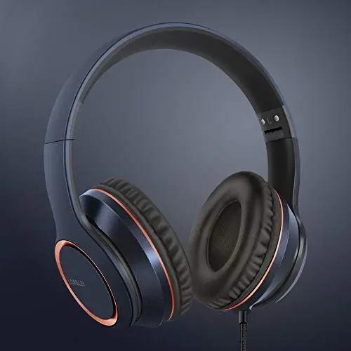 LORELEI X8 Over-Ear Wired Headphones with Microphone with 1.45m-Tangle-Free Nylon Line&3.5mm Plug,Lightweight Foldable & Portable Headphones for Smartphone,Tablet,Computer,Mp3/4(Dark Blue) - 6
