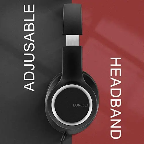 LORELEI X8 Over-Ear Wired Headphones with Microphone with 1.45m-Tangle-Free Nylon Line&3.5mm Plug,Lightweight Foldable & Portable Headphones for Smartphone,Tablet,Computer,Mp3/4(Black-red) - 5