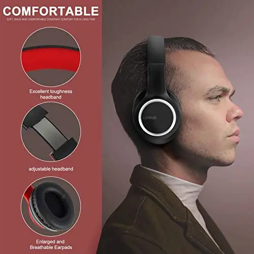 LORELEI X8 Over-Ear Wired Headphones with Microphone with 1.45m-Tangle-Free Nylon Line&3.5mm Plug,Lightweight Foldable & Portable Headphones for Smartphone,Tablet,Computer,Mp3/4(Black-red) - LORELEI (1)