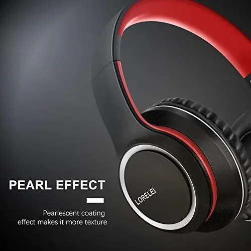 LORELEI X8 Over-Ear Wired Headphones with Microphone with 1.45m-Tangle-Free Nylon Line&3.5mm Plug,Lightweight Foldable & Portable Headphones for Smartphone,Tablet,Computer,Mp3/4(Black-red) - 3