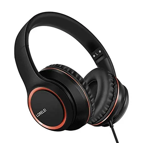 LORELEI X8 Over-Ear Wired Headphones with Microphone with 1.45m-Tangle-Free Nylon Line&3.5mm Plug,Lightweight Foldable & Portable Headphones for Smartphone,Tablet,Computer,Mp3/4(Space Black) 