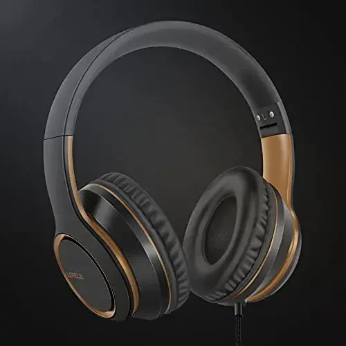 Lorelei X8 Over-Ear Wired Headphones with Microphone with 1.45m-Tangle-Free Nylon Line&3.5mm Plug,Lightweight Foldable & Portable Headphones for Smartphone,Tablet,Computer,Mp3/4(Black-Gold) - 6
