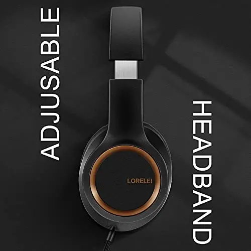 Lorelei X8 Over-Ear Wired Headphones with Microphone with 1.45m-Tangle-Free Nylon Line&3.5mm Plug,Lightweight Foldable & Portable Headphones for Smartphone,Tablet,Computer,Mp3/4(Black-Gold) - 2