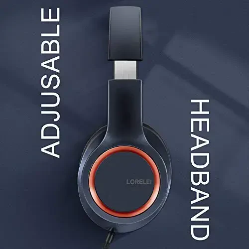 LORELEI X8 Over-Ear Wired Headphones with Microphone with 1.45m-Tangle-Free Nylon Line&3.5mm Plug,Lightweight Foldable & Portable Headphones for Smartphone,Tablet,Computer,Mp3/4(Dark Blue) - 5