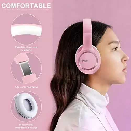 LORELEI X8 Over-Ear Wired Headphones with Microphone with 1.45m-Tangle-Free Nylon Line&3.5mm Plug,Lightweight Foldable & Portable Headphones for Smartphone,Tablet,Computer,Mp3/4（Pearl Pink） - LORELEI (1)