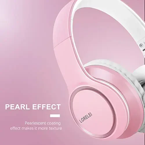 LORELEI X8 Over-Ear Wired Headphones with Microphone with 1.45m-Tangle-Free Nylon Line&3.5mm Plug,Lightweight Foldable & Portable Headphones for Smartphone,Tablet,Computer,Mp3/4（Pearl Pink） - 3