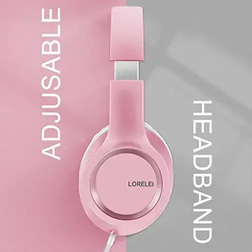 LORELEI X8 Over-Ear Wired Headphones with Microphone with 1.45m-Tangle-Free Nylon Line&3.5mm Plug,Lightweight Foldable & Portable Headphones for Smartphone,Tablet,Computer,Mp3/4（Pearl Pink） - 5