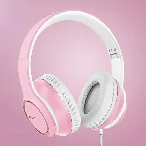 LORELEI X8 Over-Ear Wired Headphones with Microphone with 1.45m-Tangle-Free Nylon Line&3.5mm Plug,Lightweight Foldable & Portable Headphones for Smartphone,Tablet,Computer,Mp3/4（Pearl Pink） - 7